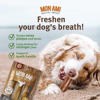 Mon Ami Jumbo Bully Sticks for Large and Small Dogs (5-6 inches, Pack of 12) - Grass Fed Dog Treats - Bully Sticks Natural Dog Treat