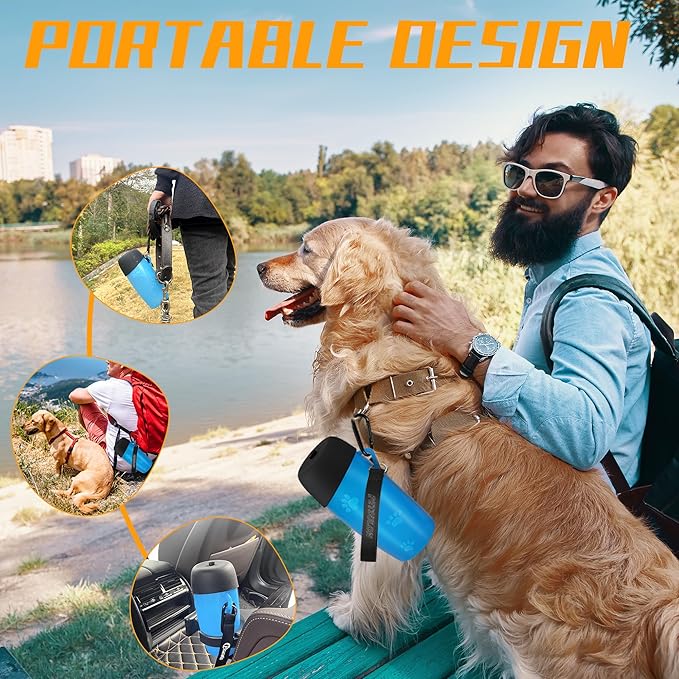 Dog Water Bottle, 28 oz Large Dog Water Dispenser with Bowl, Portable Pet Water Dispenser for Boy & Girl Dog, Travel Dog Water Bottle, Flippable Cup, Food Grade Material, Leak Proof, Blue