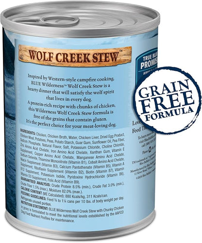Blue Buffalo Wilderness Wolf Creek Stew High Protein, Natural Wet Dog Food, Chunky Chicken Stew in gravy 12.5-oz cans (Pack of 12)