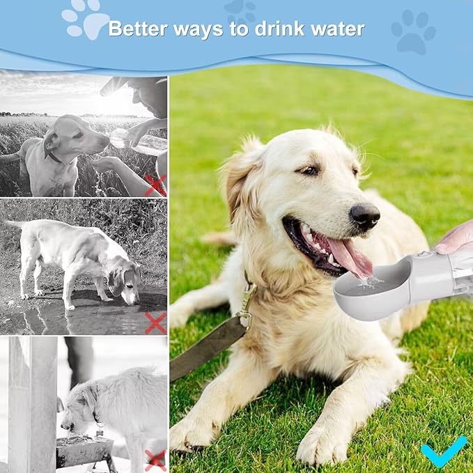 Portable Dog Water Bottle - Dishwasher Safe Material Multifunctonal Pet Dispenser Outdoor 2in1 Leek-Proof Dog Water Bottle with Perfect Sink Size - Quench Your Dog's Thirst On-The-Go(Gray)