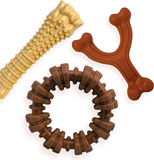 Nylabone Power Chew Toys Customer Favorites Bundle - Dog Toys for Aggressive Chewers, Indestructible Dog Toys for Large Dogs in 3 Shapes and Flavors - Flavor Medley, Large upto 50lbs (3 Count)
