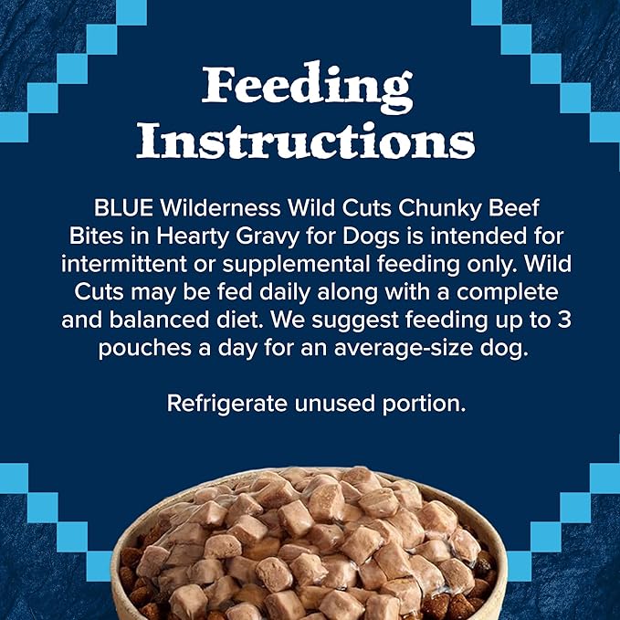 Blue Buffalo Wilderness Trail Toppers Wild Cuts High Protein, Natural Wet Dog Food, Chunky Duck Bites in Hearty Gravy 3-oz pouches (Pack of 24)