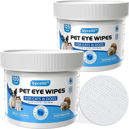 Eye Wipes for Dogs & Cats,Extra Large 240 Count Natural Tear Stain Eyes Wash Pads,Gently Remove Discharge,Debris,3.15" Coconut Oil Cleans Eyes,Face,Wrinkles