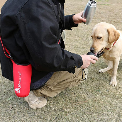 VIVAGLORY 25oz Stainless Steel Water Bottle & Neoprene Bottle Carrier Combo, Dog Drinking Bottles and Water Bottle Holder, Great for Hiking & Traveling with Pets