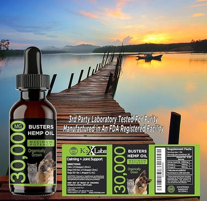 Busters Max Potency Organic Hemp Oil [2Pack, 2Months Supply] & treats for Dogs & Cats - Perfect Ratio Omega 3 & 6 - Made in USA - Hip & Joint Health, Natural Relief, Calming
