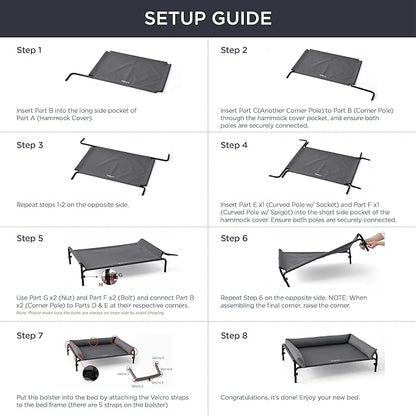 Bedsure Elevated Raised Outdoor Dog Bed - Cooling Dog Cot Bed with Bolster for Medium Dog, Lifted Pet Bed with Durable Breathable Teslin Mesh, Dog Hammock Bed with Non-Slip Feet, Grey, 32 inches