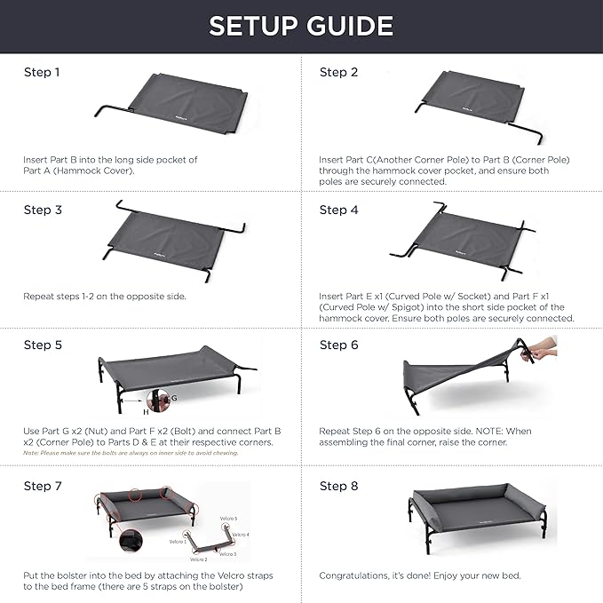 Bedsure Elevated Raised Outdoor Dog Bed - Cooling Dog Cot Bed with Bolster for Large Dog, Lifted Pet Bed with Durable Breathable Teslin Mesh, Dog Hammock Bed with Non-Slip Feet, Black, 42 inches