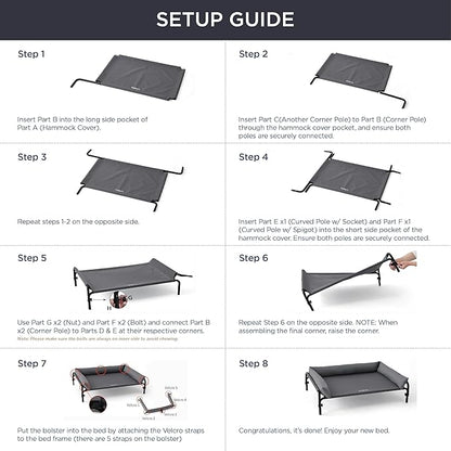 Bedsure Elevated Raised Outdoor Dog Bed - Cooling Dog Cot Bed with Bolster for Large Dog, Lifted Pet Bed with Durable Breathable Teslin Mesh, Dog Hammock Bed with Non-Slip Feet, Black, 42 inches