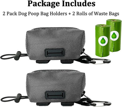 Dog Poop Bag Holder, 2 Pack Poop Bag Holder for Leash, CAKOVANO Pet Waste Bag Dispenser Dog Bag Holder Leash Attachment, Poop Bag Dispenser with Carabiner Clip with 2 Rolls of Poop Bags
