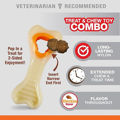 Nylabone Power Chew Knuckle Bone & Pop-In Dog Treat Toy Combo with Chicken Flavor Treat Refills, Chew Toy for Aggressive Chewers, Durable Treat Pouch, X-Small/Petite - Up to 15 lbs. (1 Count)