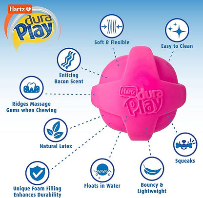 Hartz Dura Play Bacon Scented Squeak Ball Dog Toy for Small Breeds, 3 Pack