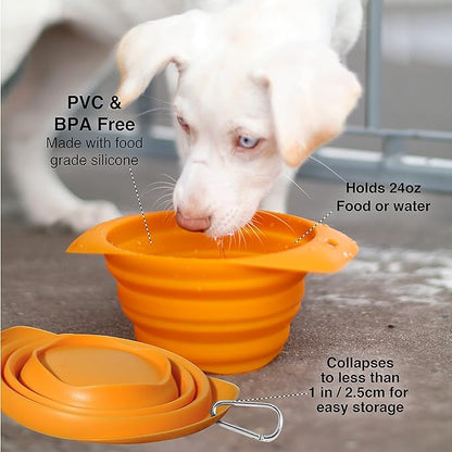 Kurgo Collaps-A-Bowl for Dogs, Collapsible Travel Dog Bowl, Pet Food & Hiking Water Bowl, Food Grade Bowl for Dogs, Travel Accessories for Pets, includes Carabiner (24 oz, Blue)
