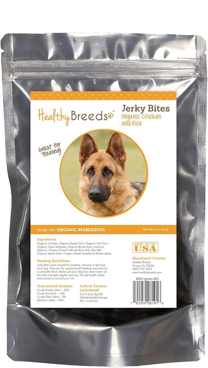 Healthy Breeds German Shepherd Jerky Bites Chicken & Rice Recipe Dog Treats 5 oz