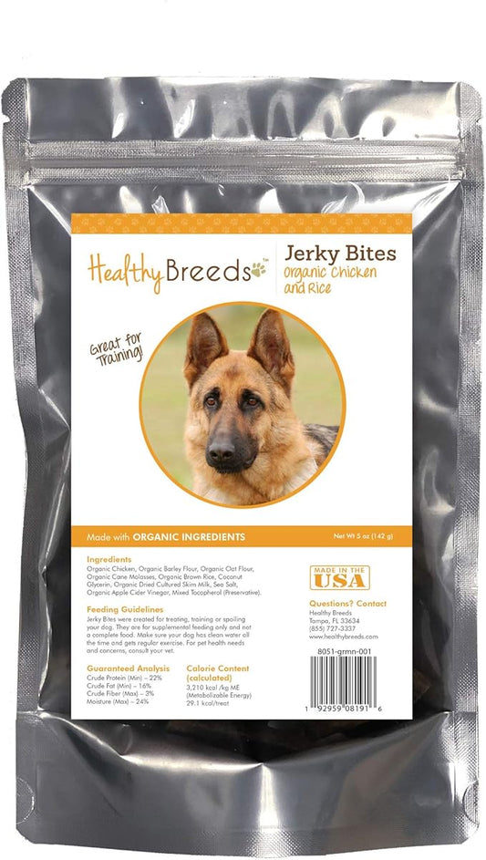 Healthy Breeds German Shepherd Jerky Bites Chicken & Rice Recipe Dog Treats 5 oz