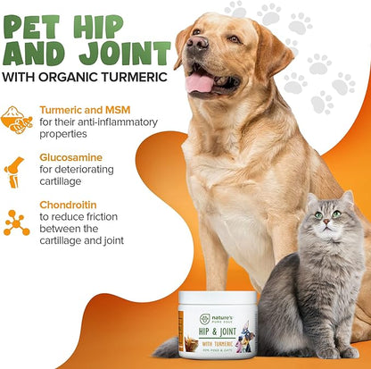 POWERFUL PET HIP & JOINT - with ORGANIC TURMERIC - Natural Ingredients - Triple Strength - Chondroitin - Glucosamine - MSM - Organic Sea Coral Calcium. Extra Large 170 Grams.