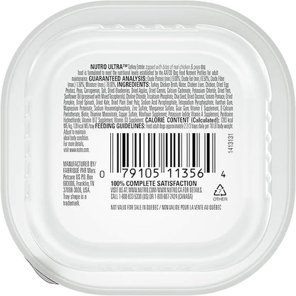 NUTRO ULTRA Grain Free Adult Soft Wet Dog Food Paté With Toppers Turkey Entrée topped with bites of real chicken & peas, 3.5 oz. Trays, Pack of 24
