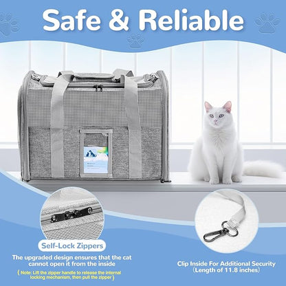 Soft Sided Cat Carrier for Under 18 Pounds, Folable Pet Carrier for Small Medium Cats Dogs, Roomy Dog Travel Carrier, Collapsible Puppy Carrier Bag with Locking Safety Zippers, Gray