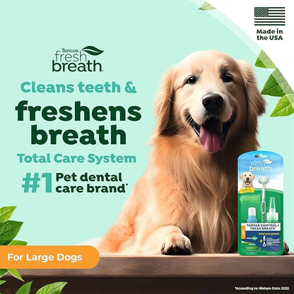 TropiClean Fresh Breath Dog Oral Care Kit for Large Dogs | Total Care System for Plaque & Tartar Control | Dog Tooth Brushing Kit for Large Dogs