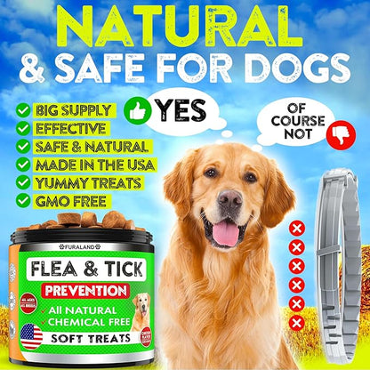 Flea and Tick Prevention for Dogs Pills - Dog Flea and Tick Treatment Chewable - Oral Flea Treatment Dogs - Dog Flea & Tick Control Chewables - Natural Flea and Tick Chewables for Dogs - Made in USA