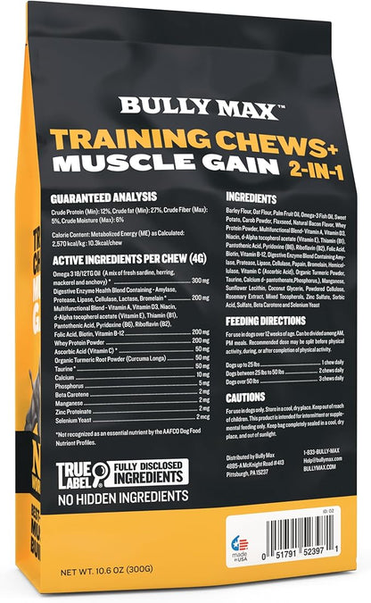 Bully Max Muscle Builder Soft Chews for Dogs and Puppies - Training Supplements Chews for Puppy and Adult Dog - Dog Food Treats for Muscle Gain - All Dog Breeds & Ages, 75 Delicious Soft Chews