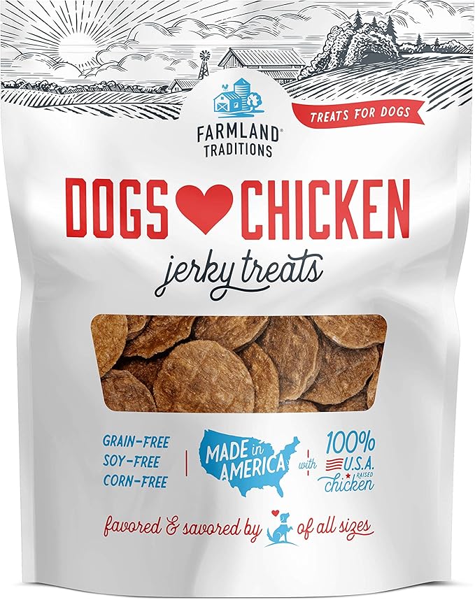 Farmland Traditions Filler Free Dogs Love Chicken Premium Jerky Treats for Dogs, 6 oz. Bag