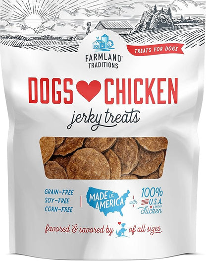 Farmland Traditions Filler Free Dogs Love Chicken Premium Jerky Treats for Dogs, 6 oz. Bag