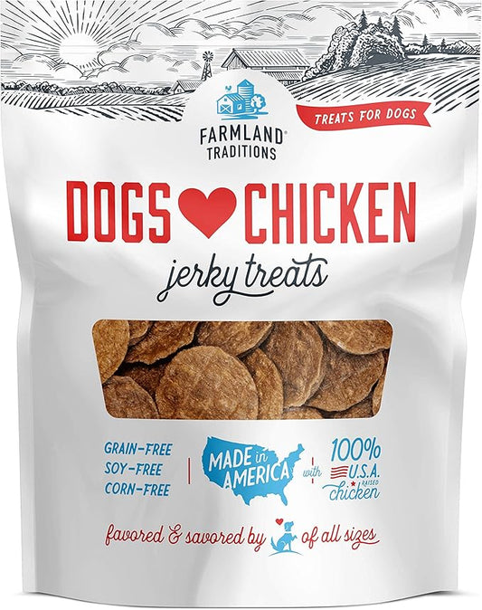 Farmland Traditions Filler Free Dogs Love Chicken Premium Jerky Treats for Dogs, 6 oz. Bag