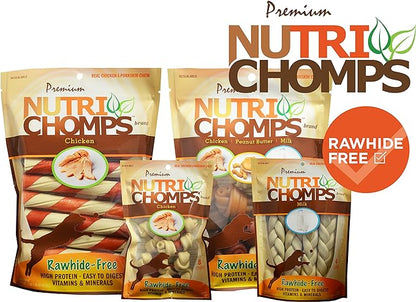 Nutri Chomps Dog Chews, 5-inch Twists, Easy to Digest, Rawhide-Free Dog Treats, 15 Count, Real Chicken, Peanut Butter and Milk flavors
