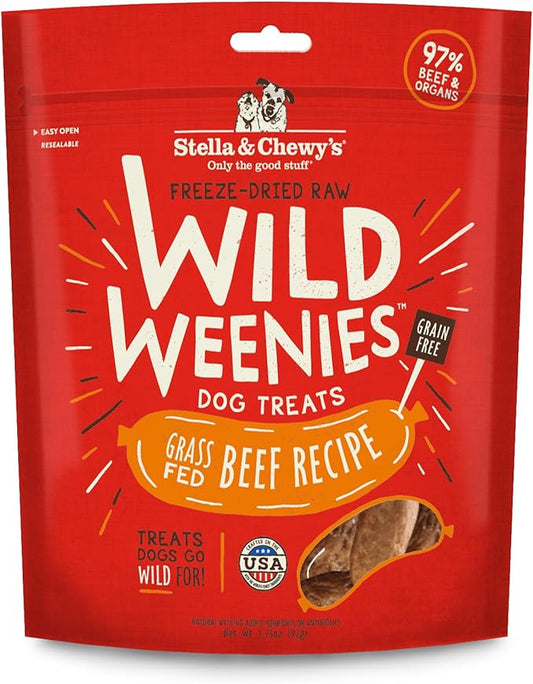 Stella & Chewy's Freeze-Dried Raw Wild Weenies Dog Treats – All-Natural, Protein Rich, Grain Free Dog & Puppy Treat – Great for Training & Rewarding – Grass-Fed Beef Recipe – 3.25 oz Bag