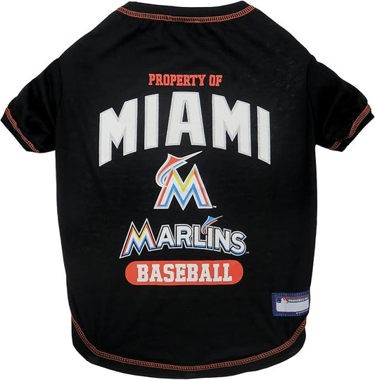 MLB Miami Marlins Dog T-Shirt, Medium. - Licensed Shirt for Pets Team Colored with Team Logos