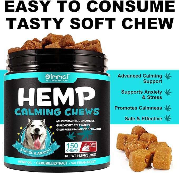Hemp Calming Chews for Dogs 150 Count (11.6 oz), Dog Calming Treats, Helps with Dog Anxiety, Separation, Barking, Stress Relief, Melatonin for Dogs, Sleep Calming Aid, for All Breeds & Sizes