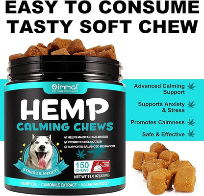 Hemp Calming Chews for Dogs 150 Count (11.6 oz), Dog Calming Treats, Helps with Dog Anxiety, Separation, Barking, Stress Relief, Melatonin for Dogs, Sleep Calming Aid, for All Breeds & Sizes