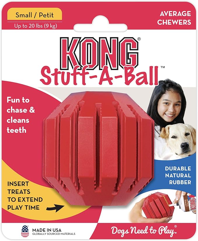 KONG Stuff-A-Ball - Durable Chew Toy for Dogs - Natural Rubber Dog Toy for Dental Health - Pet Toy for Chewing & Teeth Cleaning - Stuffable Toy for Dog Treats & Snacks - for Small Dogs
