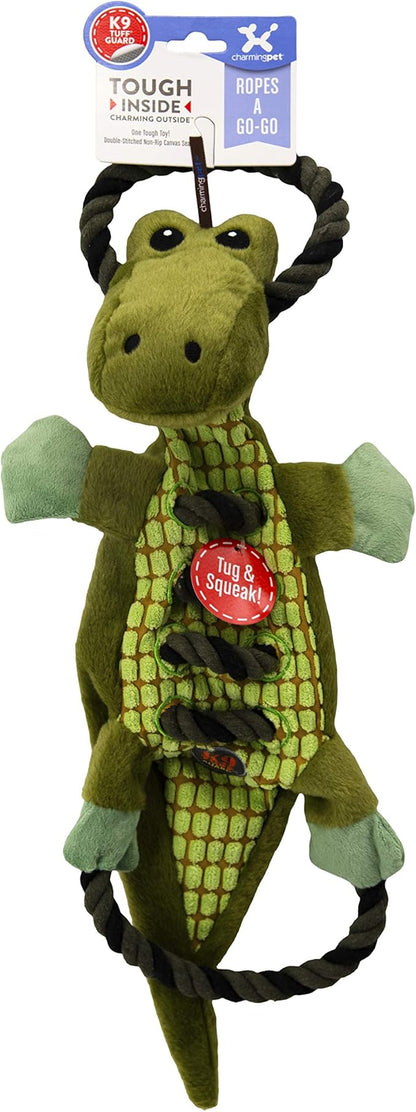 Outward Hound Ropes-A-Go-Go Gator Interactive Plush Squeaky Dog Tug Toy