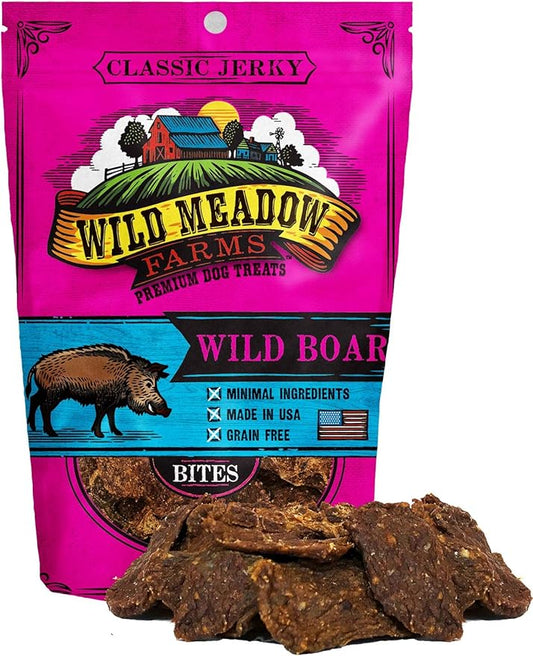 Wild Meadow Farms - Classic Wild Boar Bites, Soft Jerky Treats for Dogs, Grain-Free & All-Natural, Ideal for Training, Portioning, and High-Value Rewards for All Breeds & Ages - 3.5 Ounce Pouch