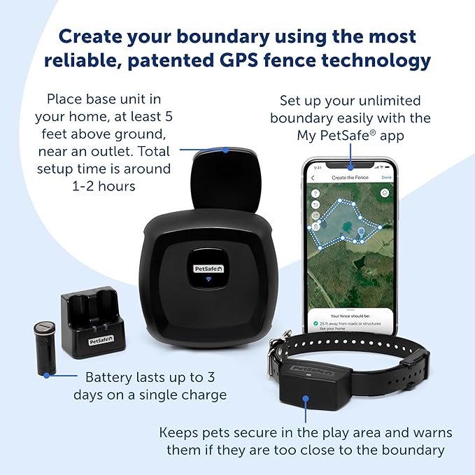 PetSafe Guardian GPS Connected Customizable Fence for 2 Dogs - World's Most Reliable GPS Fence Technology, Subscription-Free GPS Dog Fence, Create Your Own Boundary - Includes 2 Collars