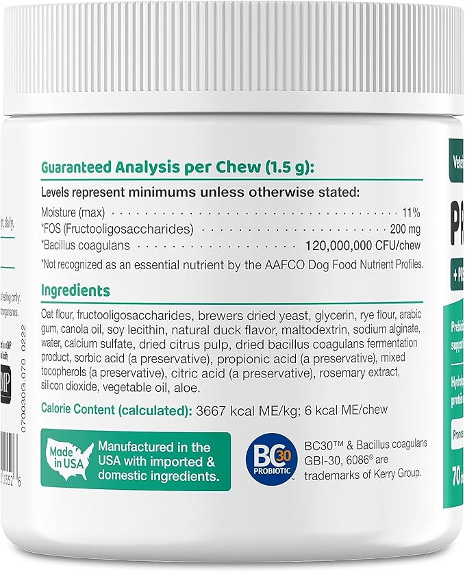 Wellnergy Daily Probiotic & Prebiotics Soft Chew for Dogs & Cats - Digestive Support for Diarrhea, Constipation, Upset Stomach, Indigestion & Gas - Helps Digestion, Allergy Skin & Immune Health 70ct