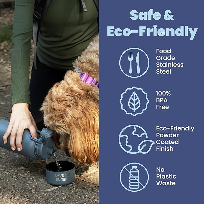 Dog Water Bottle for Dog Lovers - 32 oz Stainless Steel Double Wall Insulated Water Bottle with 8 oz Attached Dog Bowl - Dog Mom Gifts for Women for Travel, Hiking & Everyday Adventures - Black