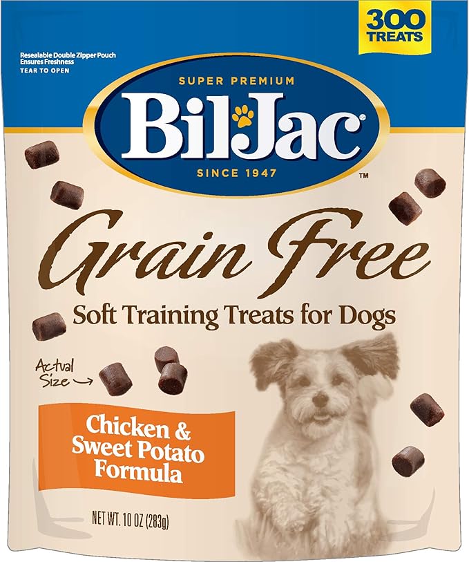 Bil-Jac Grain Free Soft Treats for Dogs - Puppy Training Treat Rewards,10oz Resealable Double Zipper Pouch, Chicken & Sweet Potato Formula Chicken Liver Dog Treats
