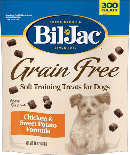 Bil-Jac Grain Free Soft Treats for Dogs - Puppy Training Treat Rewards,10oz Resealable Double Zipper Pouch, Chicken & Sweet Potato Formula Chicken Liver Dog Treats