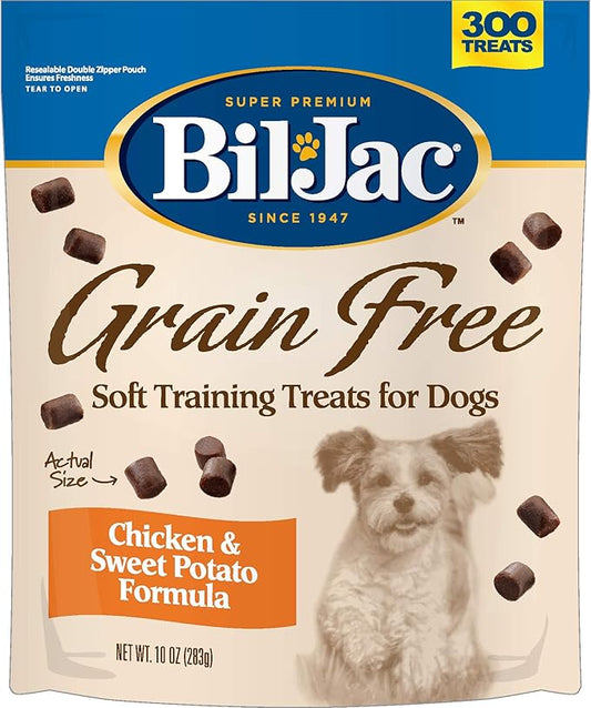 Bil-Jac Grain Free Soft Treats for Dogs - Puppy Training Treat Rewards,10oz Resealable Double Zipper Pouch, Chicken & Sweet Potato Formula Chicken Liver Dog Treats
