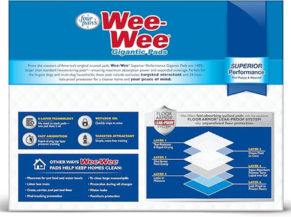 Four Paws Wee-Wee Superior Performance Gigantic Pee Pads for Dogs - Puppy & Dog Pads for Potty Training - Dog Supplies - 27.5" x 44" (150 Count)