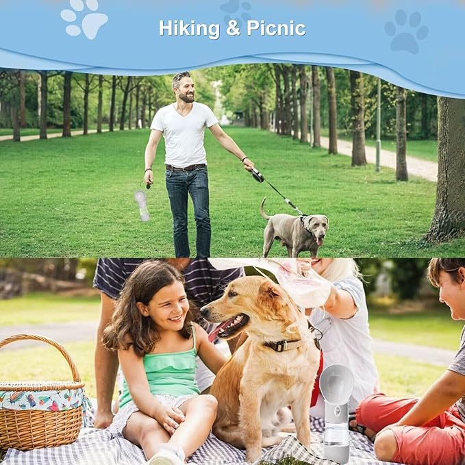 Portable Dog Water Bottle - Dishwasher Safe Material Multifunctonal Pet Dispenser Outdoor 2in1 Leek-Proof Dog Water Bottle with Perfect Sink Size - Quench Your Dog's Thirst On-The-Go(Gray)