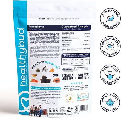 healthybud Turkey Dog Probiotic Chews - Gut Health Support - Prebiotic, Fiber & Vitamin Supplement, Puppy Liver Bites for Sensitive Stomach, Dog Stool Hardener 4.6oz (2-Pack)