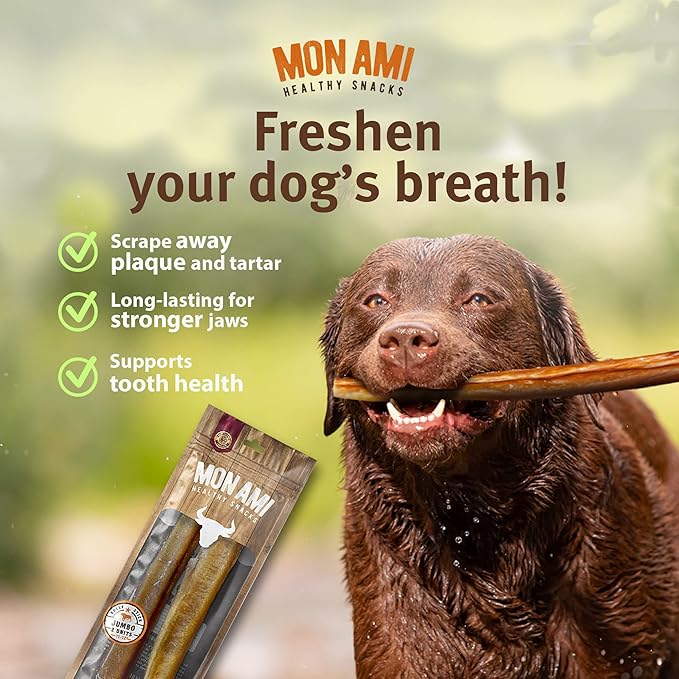 Mon Ami Jumbo Bully Sticks for Large and Small Dogs (11-12 inches, Pack of 8) - Grass Fed Dog Treats - Bully Sticks Natural Dog Treat