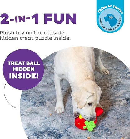Outward Hound Nina Ottosson Fruity Findz Interactive Plush Dog Puzzle with Treat Ball Dog Enrichment Toys, Plush, Red