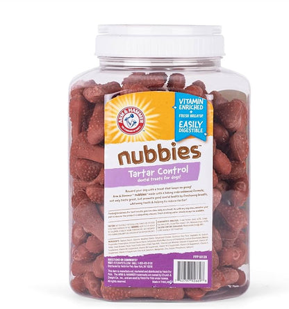Arm & Hammer for Pets Nubbies Dental Treats for Dogs Dental Chews Fight Bad Breath, Plaque & Tartar Without Brushing Bacon Flavor Value Bucket (Pack of 6, 53 Count Total)