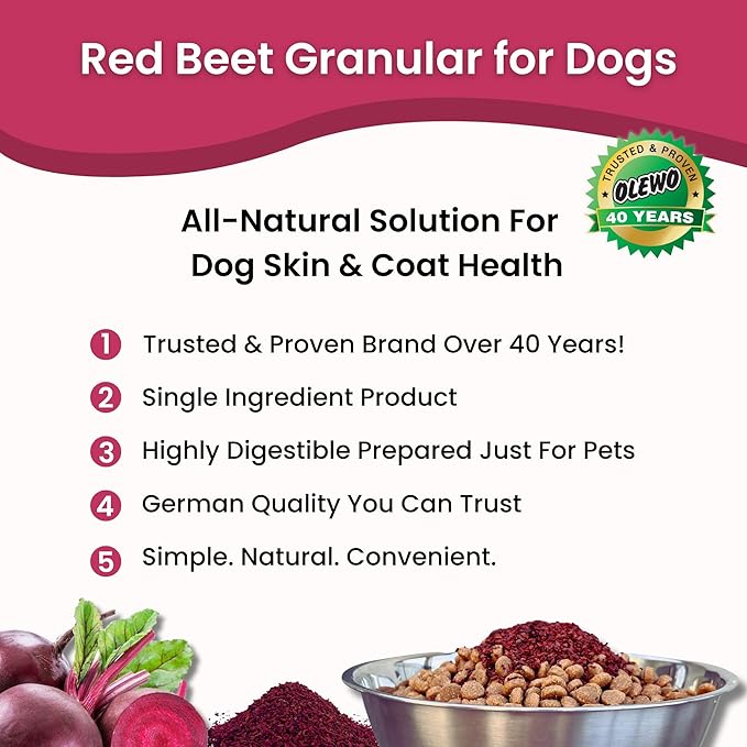 Olewo Red Beets for Dogs Granular – Natural Anti Itch for Dogs, Dog Food Topper, Immune, Cleansing, Skin & Coat Support, Dehydrated Whole Food Dog Multivitamin, Fiber for Dogs, 22 oz