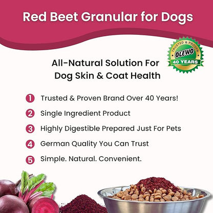 Olewo Red Beets for Dogs Granular – Natural Anti Itch for Dogs, Dog Food Topper, Immune, Cleansing, Skin & Coat Support, Dehydrated Whole Food Dog Multivitamin, Fiber for Dogs, 22 oz