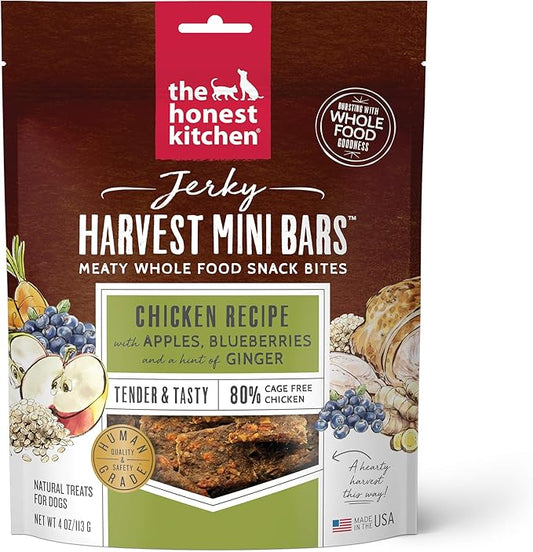 The Honest Kitchen Jerky Harvest Mini Bars: Chicken Recipe With Apples & Blueberries, 4 oz Bag